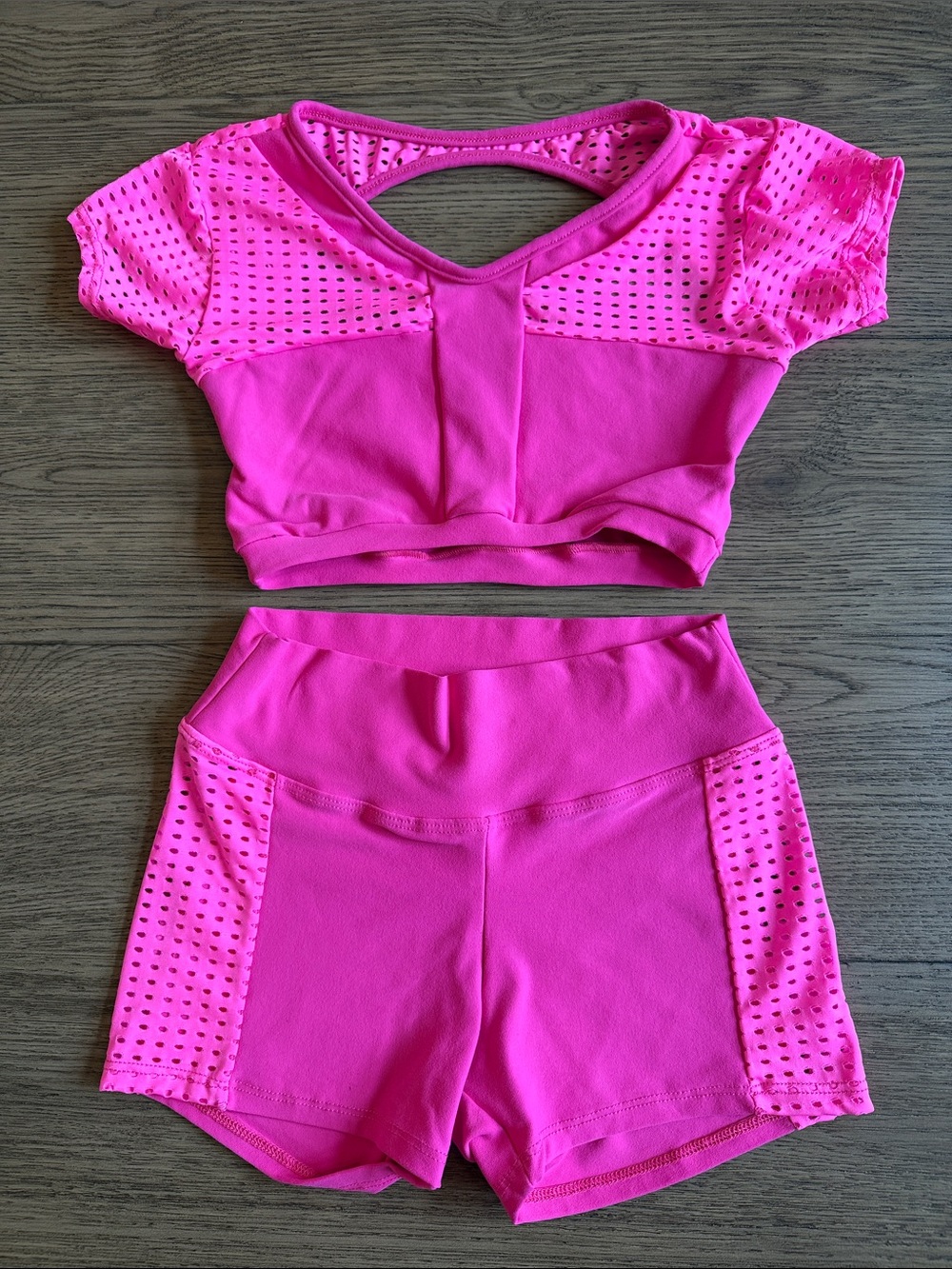 Girls' Bright Pink Dance Set - Performance Crop Top & High-Waist Shorts